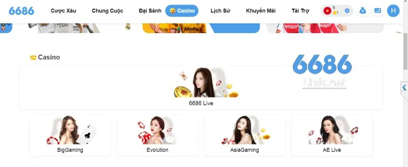 Cược casino tại 6686 có đa dạng trò chơi cùng nhiều loại kèo hấp dẫn