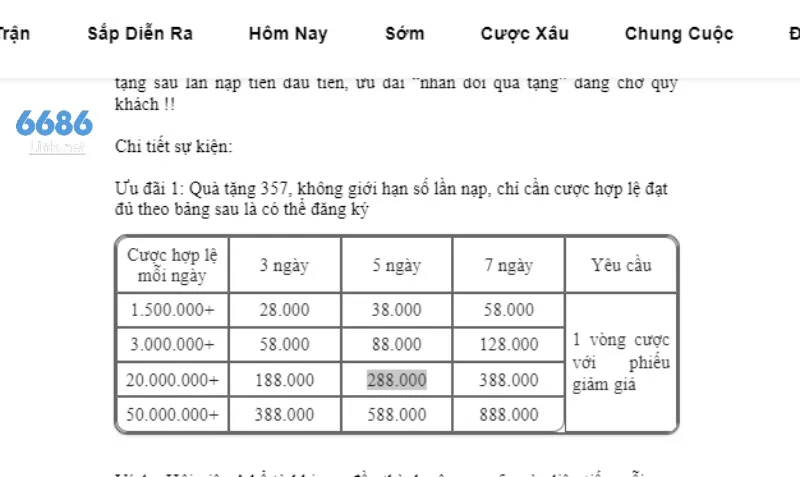 Khi tham gia và nạp tiền anh em sẽ nhận được thưởng tương ứng